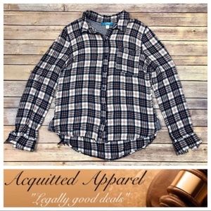 Buttons Plaid Button Up Shirt Blue Red Long Sleeve